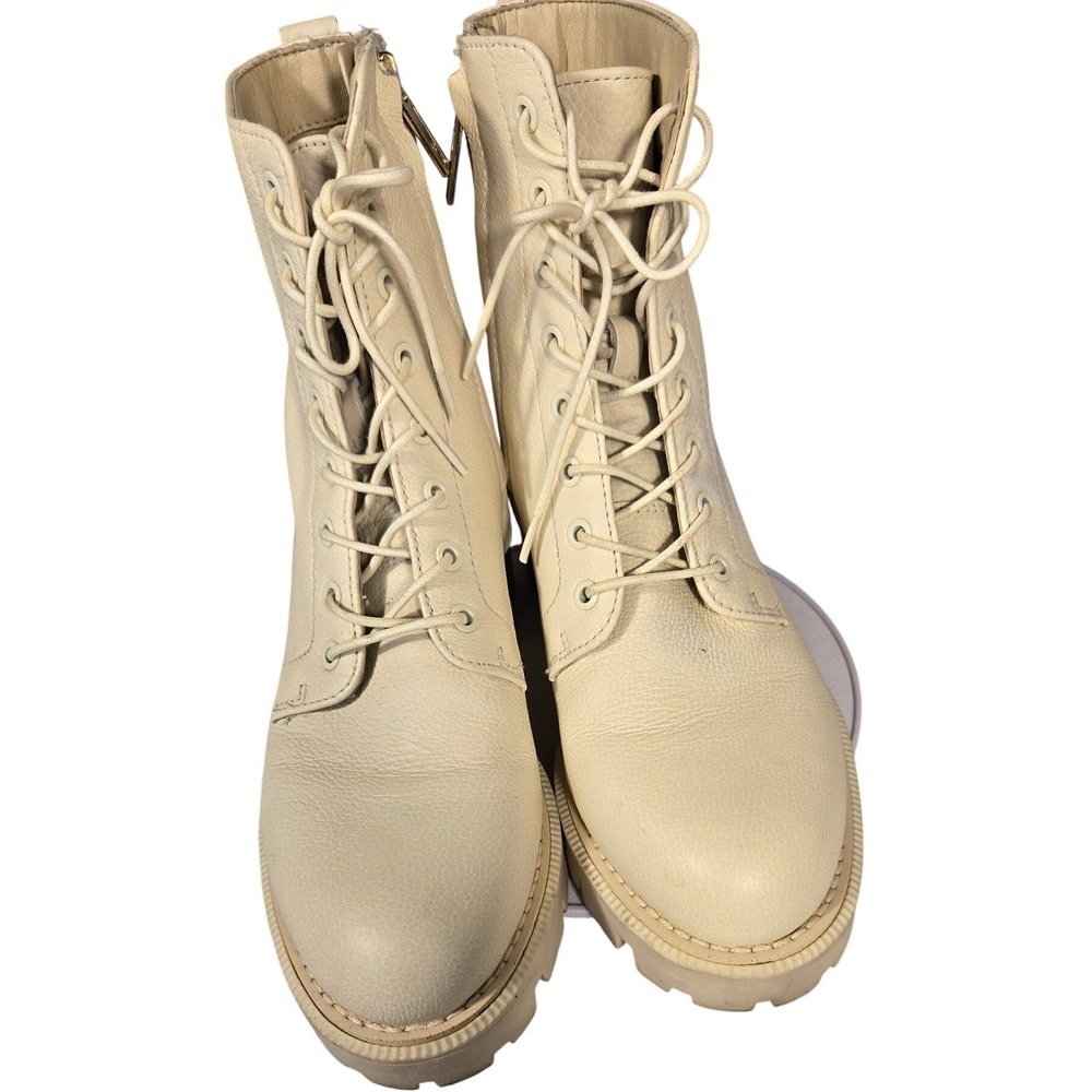 Sam Edelman Garret Ivory Leather Lug Sole Combat Boots Womens 7M Zip‎ Up Ivory